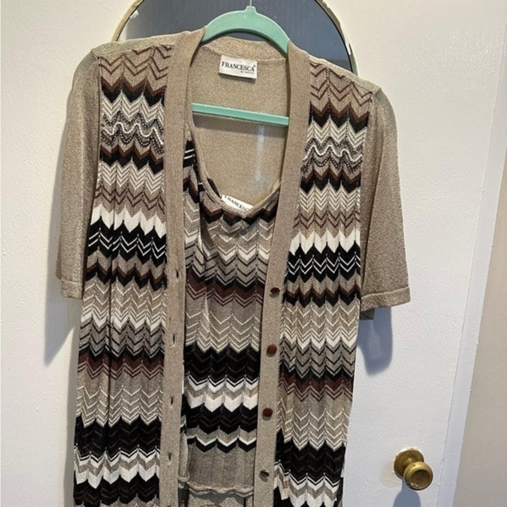Francesca's Chevron Knit Cardigan and Top Twin Set Size Large